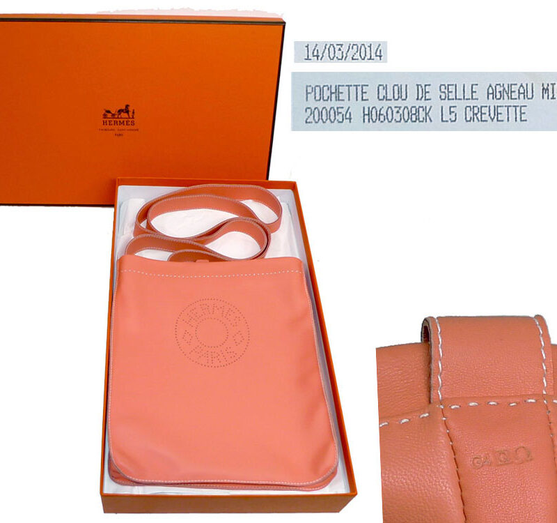 Hermes Crevette Pochette Lambskin "P " Stamp Clou de Selle Crossbody Messenger Bag-0
