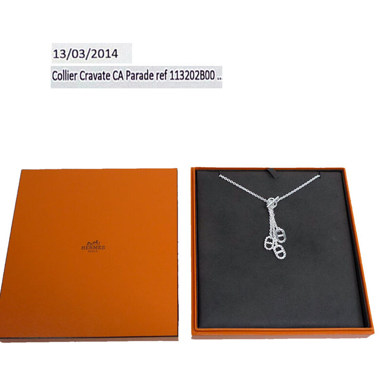 Hermes Pendentif Amulette Silver Necklace w 3 Pandents Collier Cravate CA Parade 40cm-0