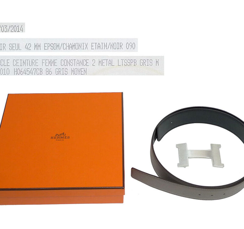 Hermes Constance H Big Buckle Palladium with 42mm Epsom/chamonix Etain/Noir 90cm Belt Q Stamp-0