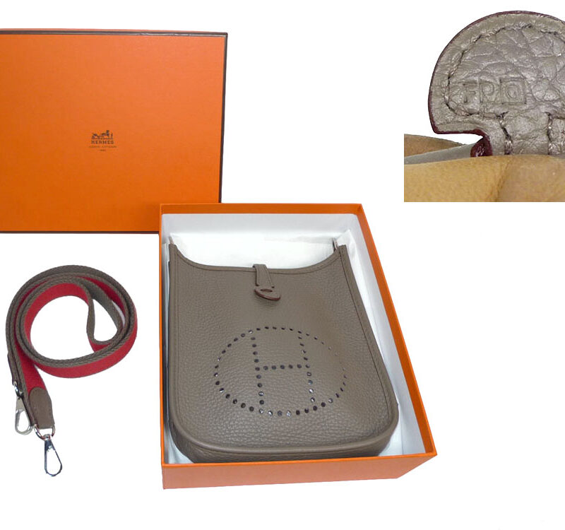 Hermes Evelyne 16 TGM Etain / Rouge Q Stamp Amazona Messenger -0