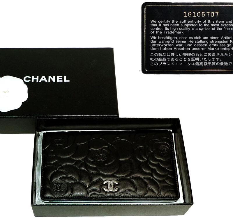 Chanel 16105707 Black Camellia Metallic Grey 8 Cards Long Wallet-0