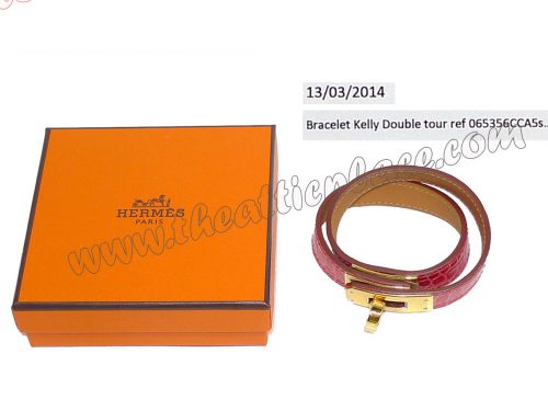 Hermes Alligator Leather Coral Pink Kelly Double Tour S Size Q Stamp Gold Hardware-0