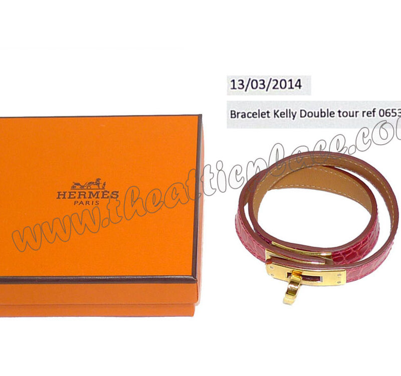 Hermes Alligator Leather Coral Pink Kelly Double Tour S Size Q Stamp Gold Hardware-0