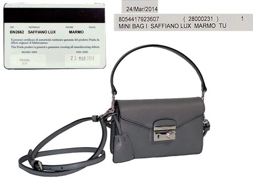 Prada BN2662 Marmo Grey Mini Saffiano Lux Flap Tote w Strap-0