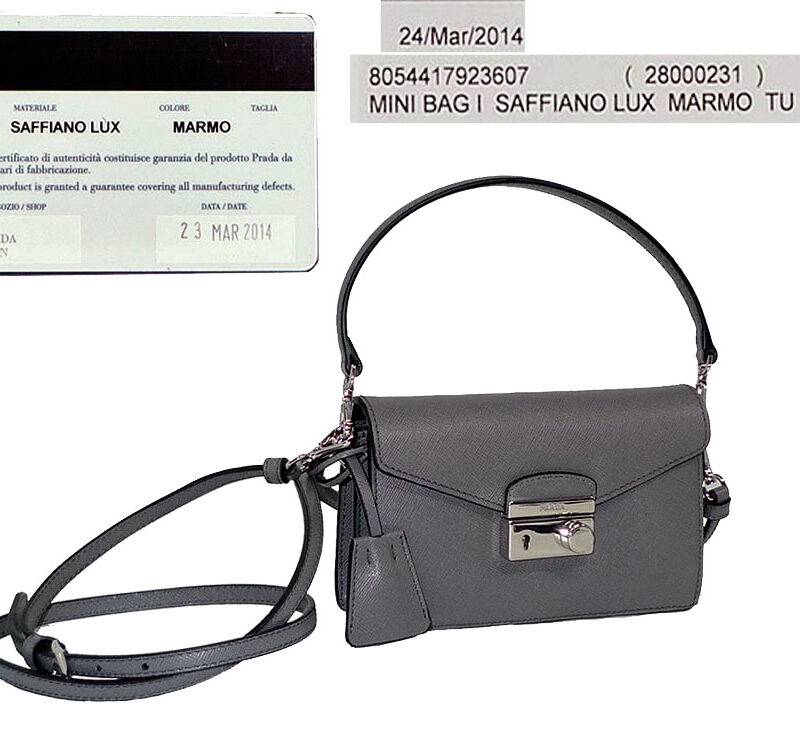Prada BN2662 Marmo Grey Mini Saffiano Lux Flap Tote w Strap-0