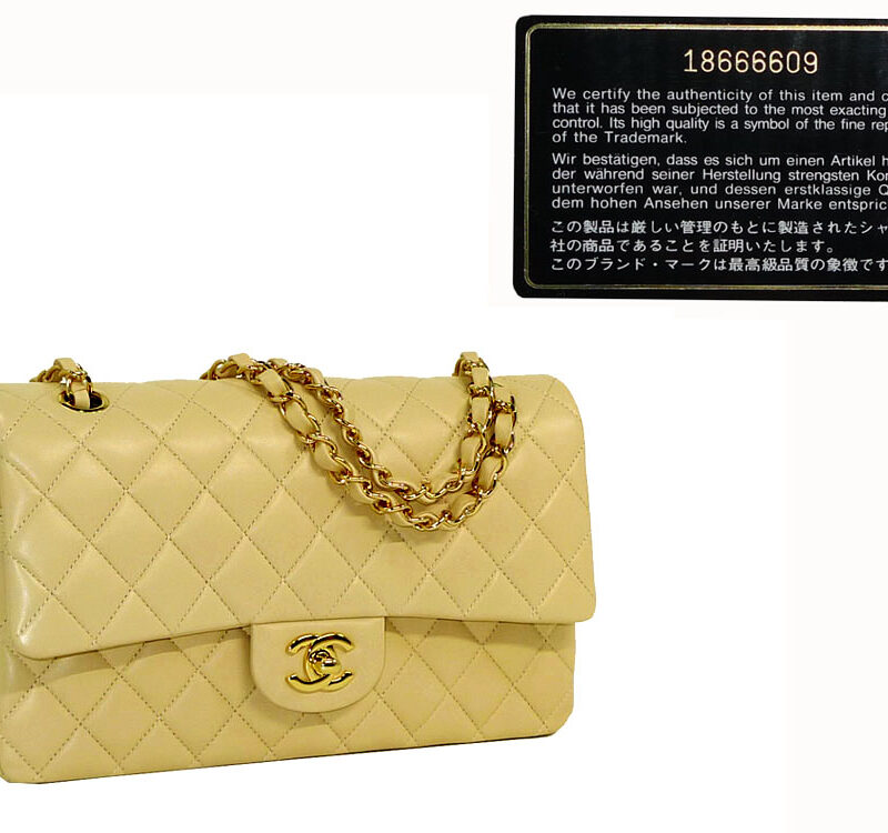 Chanel 18666609 Beige Lambskin 10" Medium Classic Flap in Gold Hardware-0