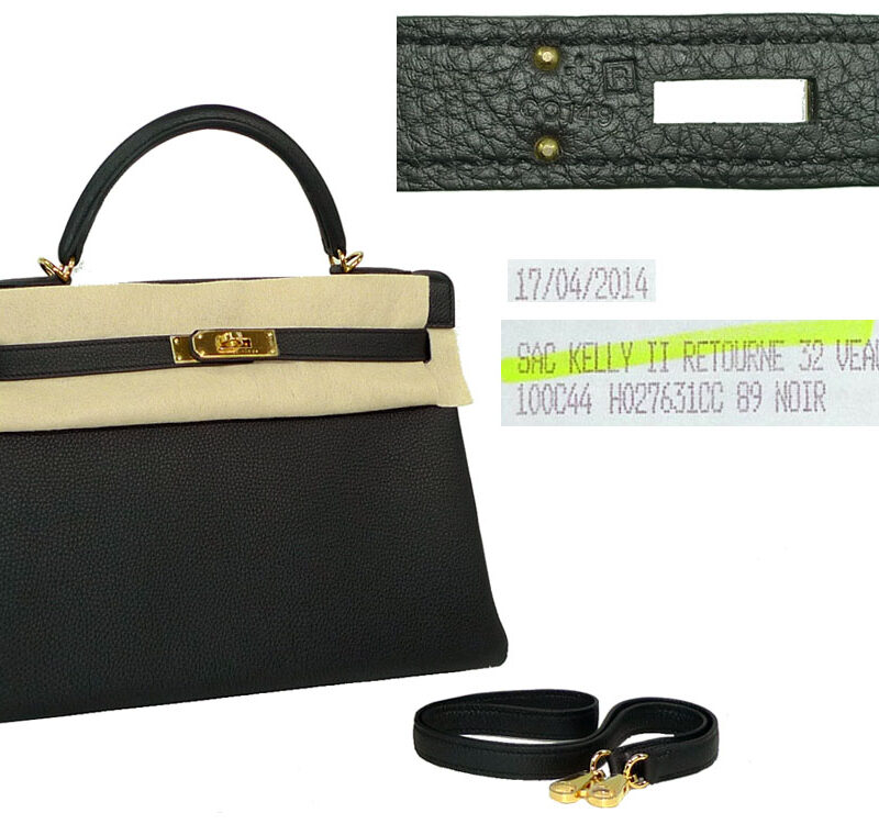 Hermes Kelly 32 Black R Stamp Togo Gold Hardware-0