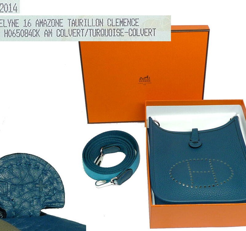 Hermes Evelyne 16 Amazona Clemence Colvert/ Turqupose-Colvert R Stamp Messenger Pouch-0