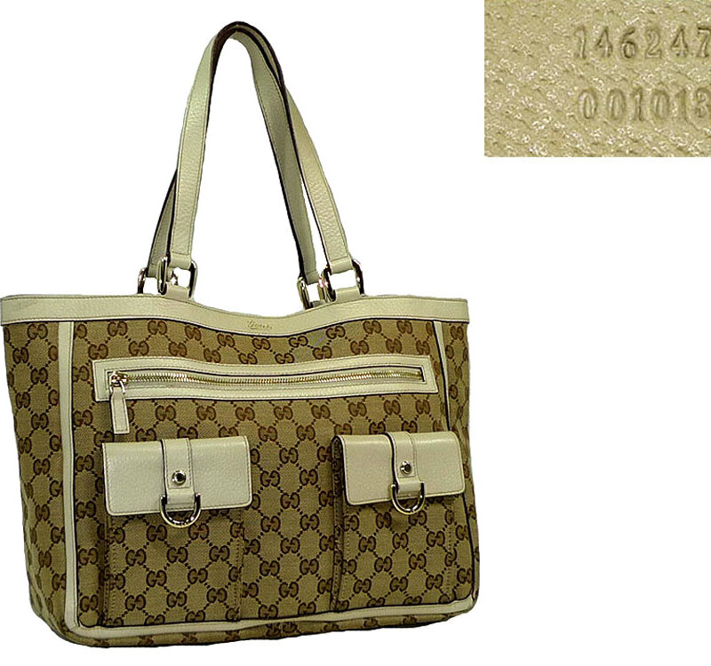 Gucci 146247 Beige GG with 2 Front Flap Pockets Document Shoulder Bag-0