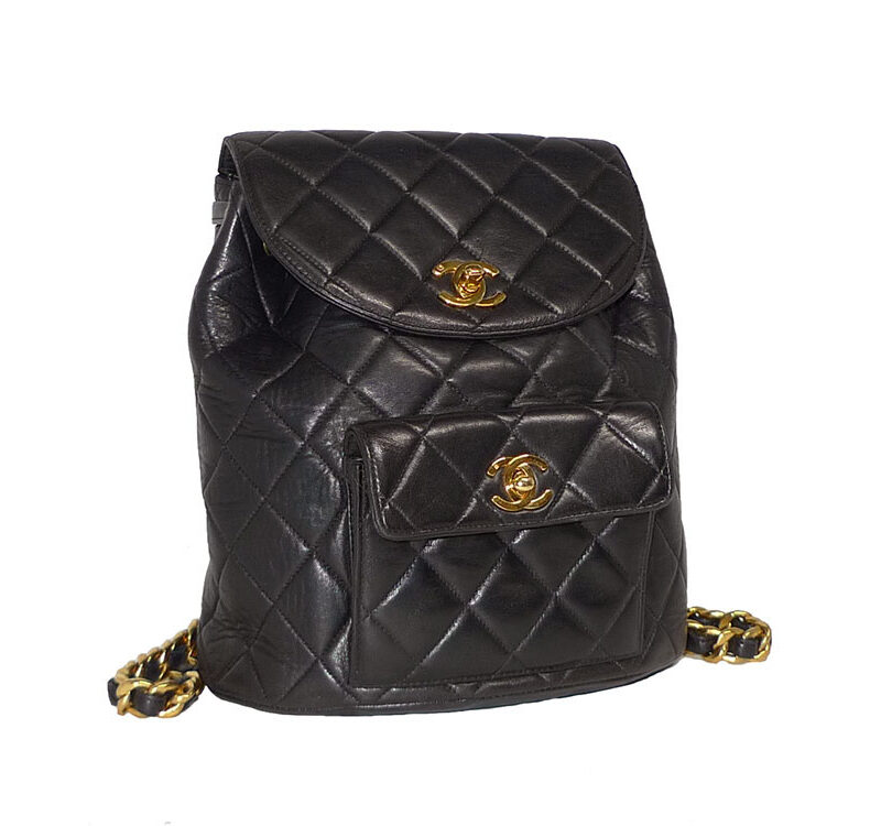 Chanel 4037024 Black Lambskin Vintage Backpack Gold Hardware-0