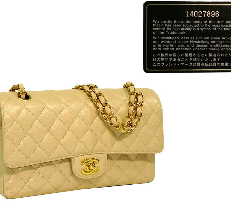Chanel 14027896 Beige Caviar Medium Classic Flap in Gold Hardware-0