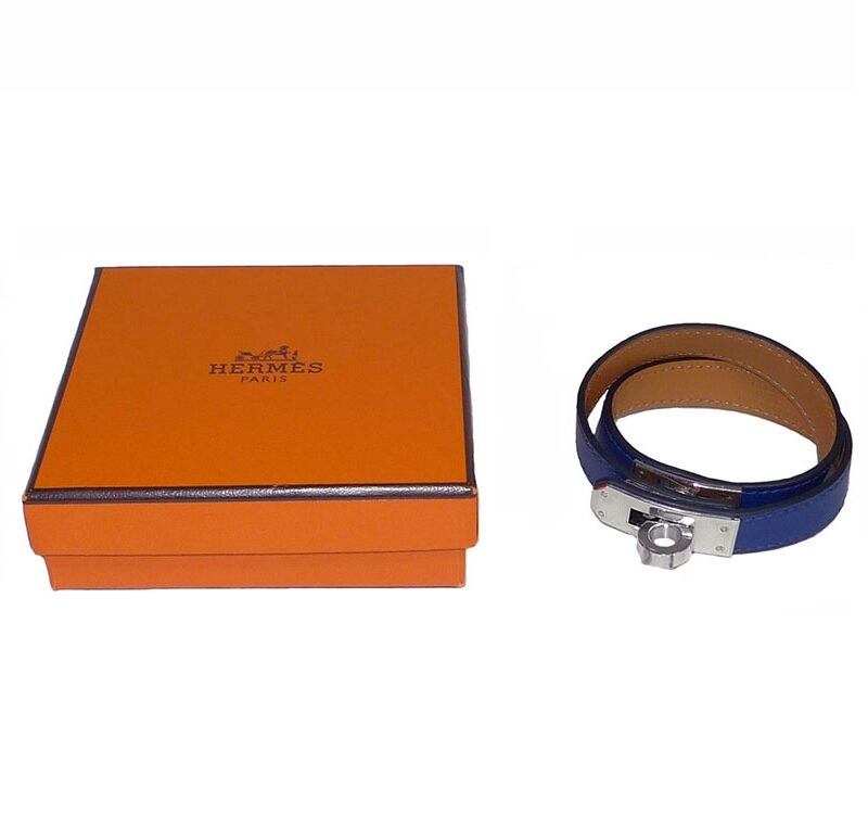 Hermes Kelly Double Tour Blue Sapphire SHW Q Stamp S Size-0