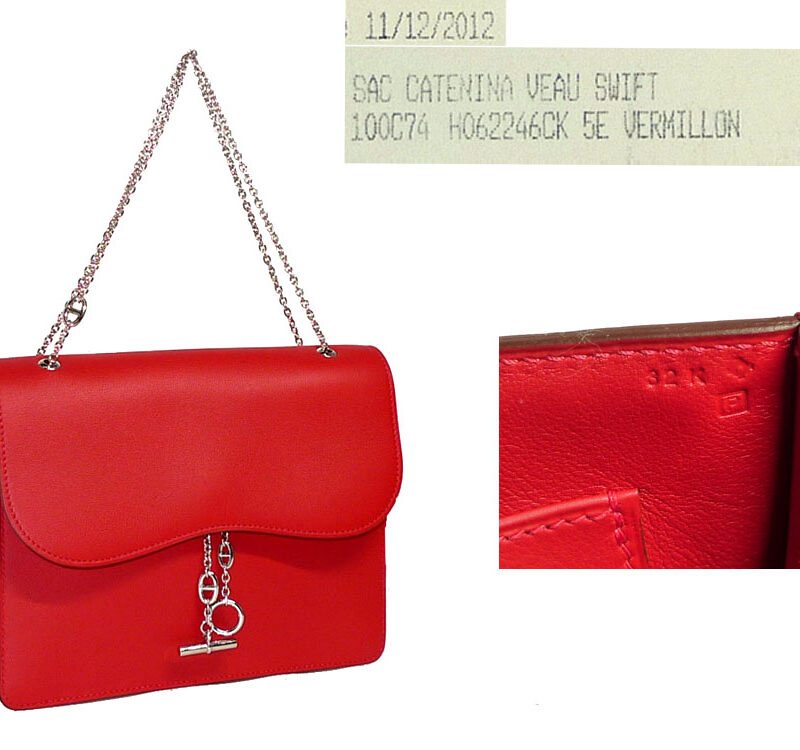 Hermes Sac Catenina Veau Swift Vermillion P Stamp Palladium Hardware-0