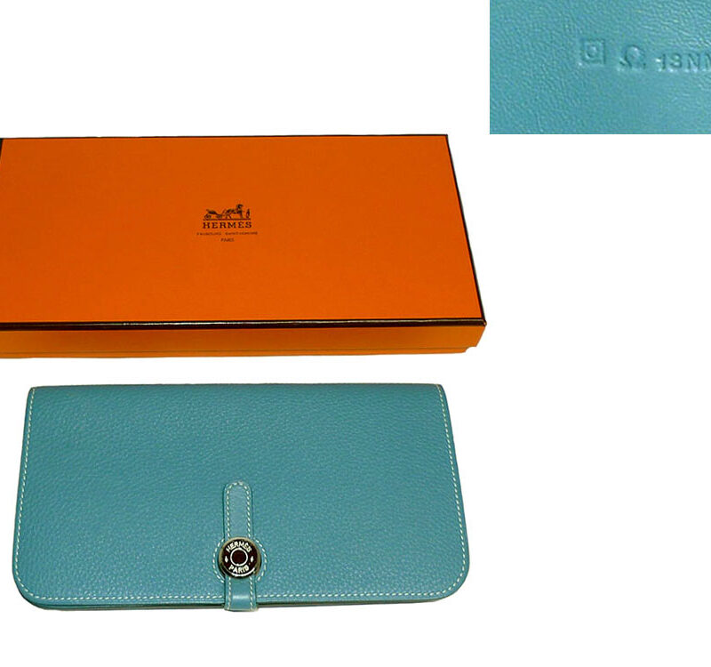 Hermes Blue Jean Dogon Long Wallet O Stamp SHW-0