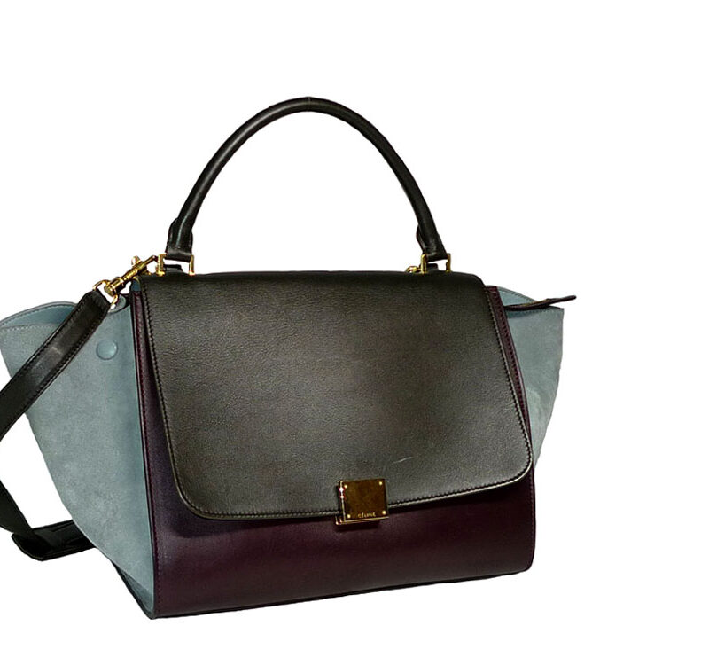 Celine Trio Color Burgundy/ Grey/ khaki Trapez Medium Shoulder bag-0