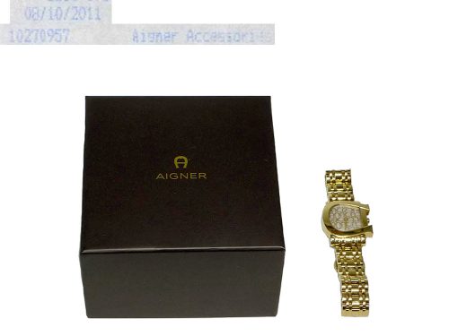 Aigner Gold A31600 Genus Due Signature chain Quatz Watch-0