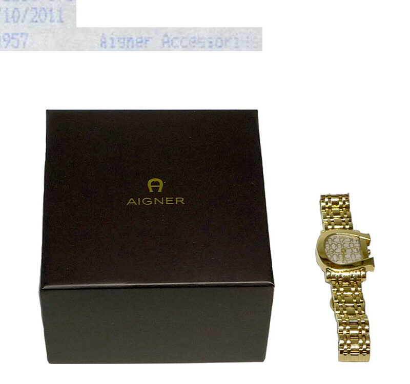 Aigner Gold A31600 Genus Due Signature chain Quatz Watch-0