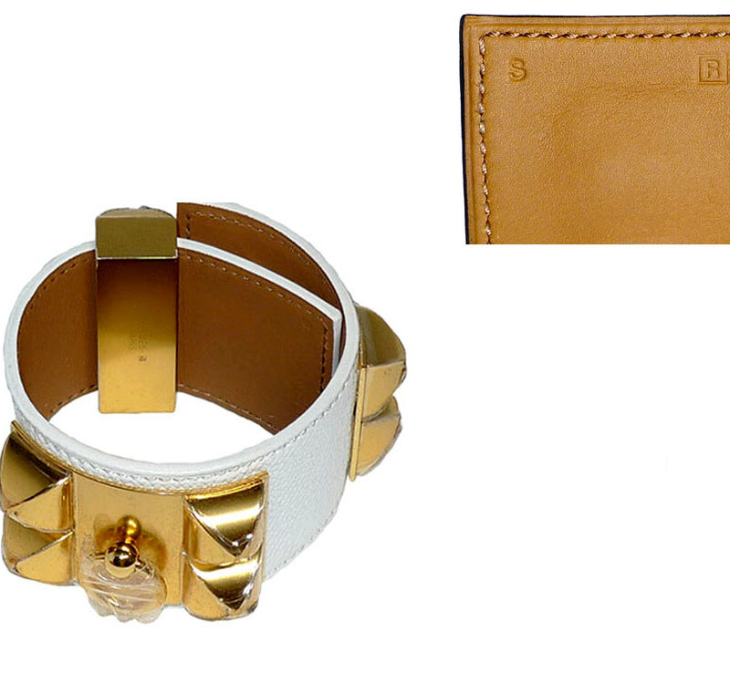 Hermes Bracelet Cuir Collier De Chien CDC Epsom Gold Hardware in White Blanc R Stamp S Size-0