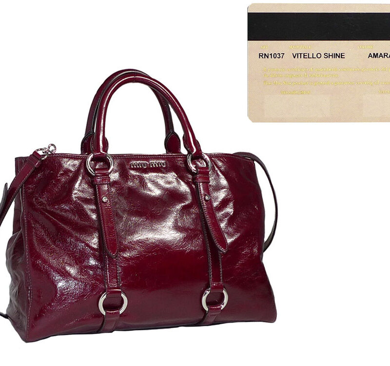 Miu Miu RN1037 Amaranto Vitello Shine Tote w Strap-0