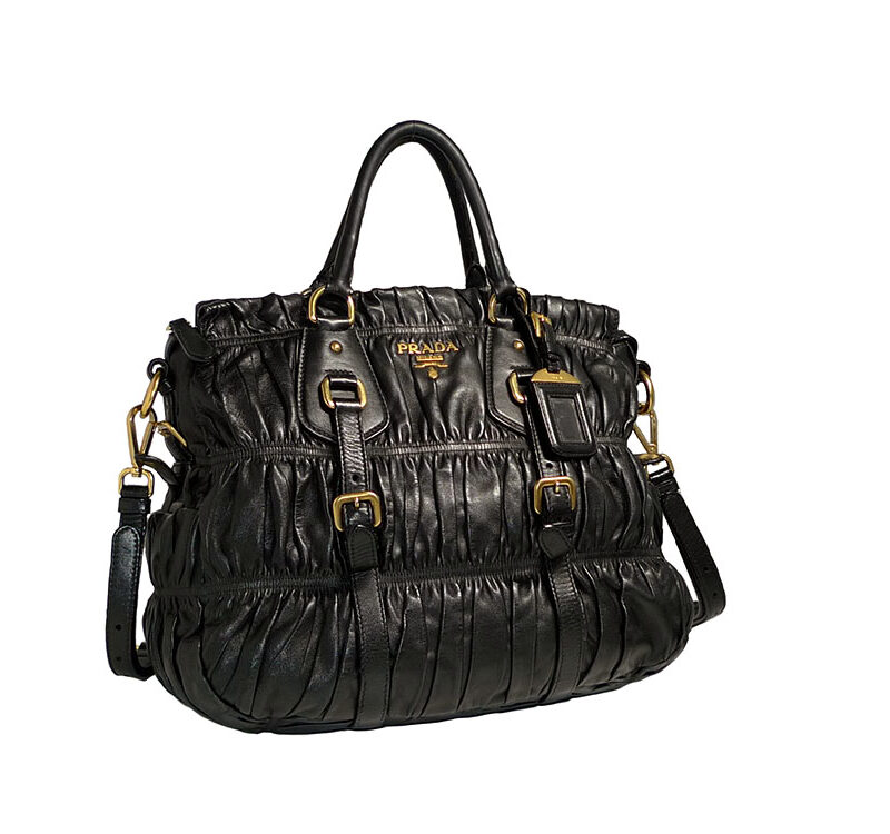 Prada BN1336 Black Nappa Gaufre Tote Large w Strap-0