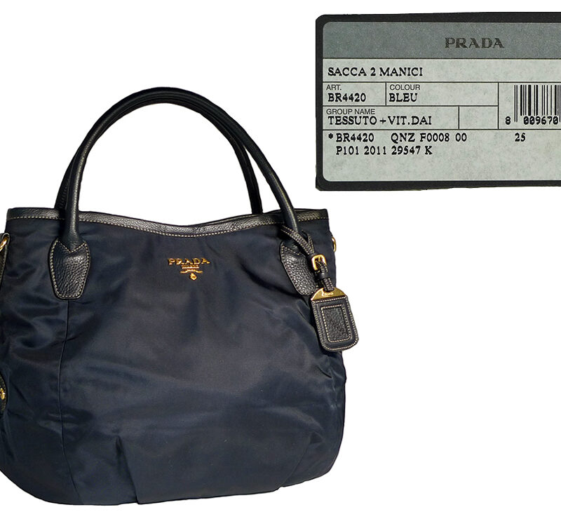 Prada BR4420 Tessuto +Vit.Dai Bleu Shpg Tote w Strap-0