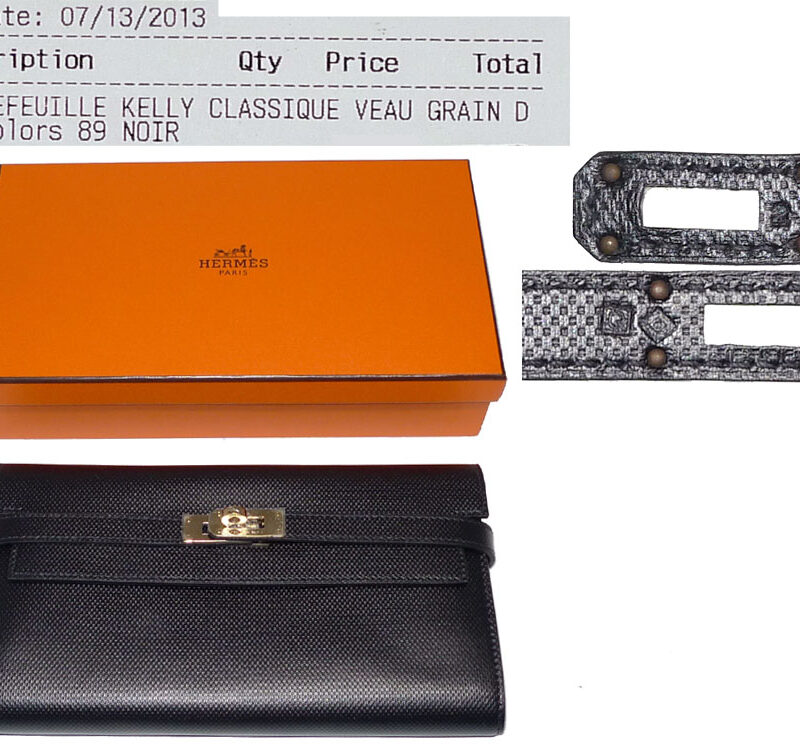 Hermes Black Veau Grain DH Portefeuille Q Stamp Kelly Wallet in Permabrass Hardware-0