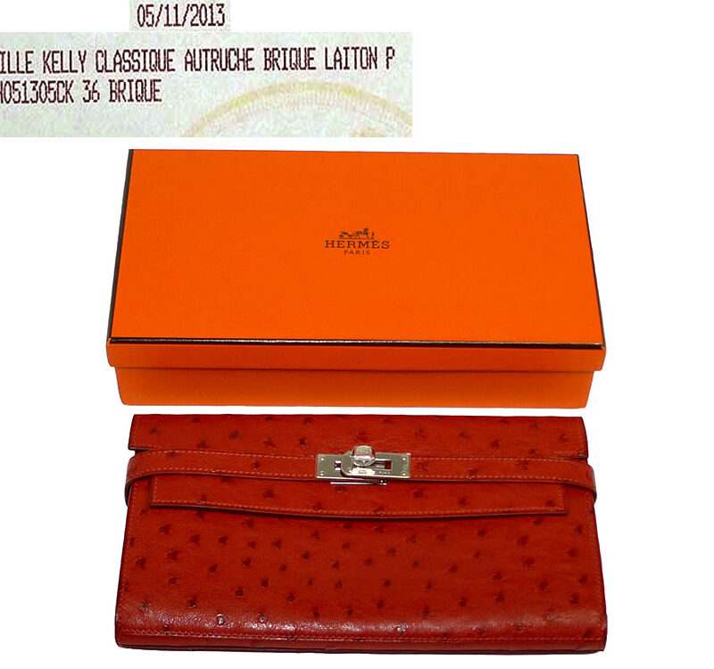 Hermes Kelly Wallet Brick Ostrich Leather Q Stamp-0