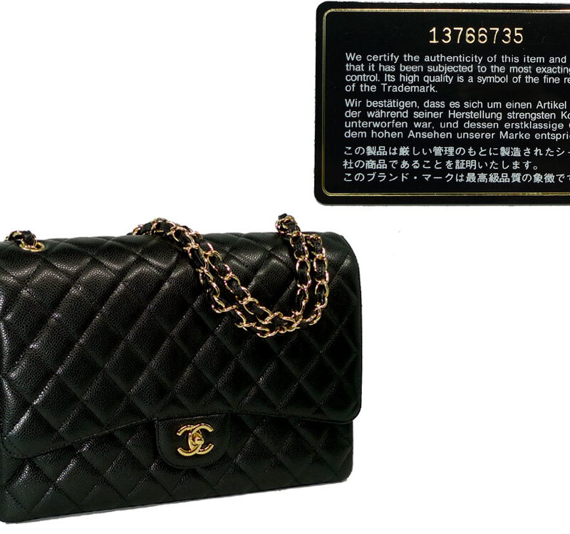 Chanel 13766735 Black Caviar Maxi Single Flap Gold Hardware-0