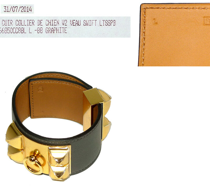 Hermes Collier De Chien CDC Graphite Veau Swift R Stamp Large Size Gold Hardware Bracelet-0