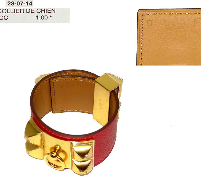 Hermes Collier De Chien CDC Rouge Casaque Gold Hardware R Stamp S Size Bracelet-0