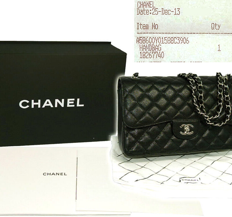 Chanel 182677740 Black Caviar Jumbo Classic Double Flap with Silver Chain handbag-0