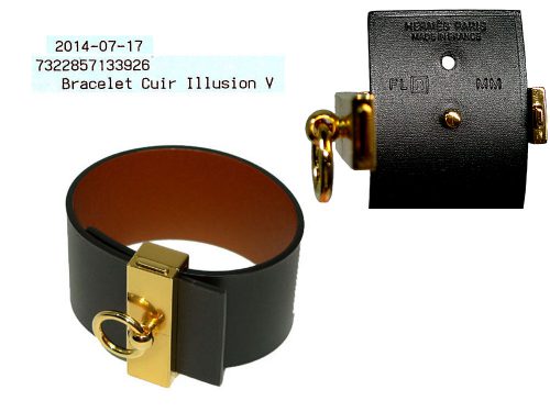 Hermes Bracelet Cuir Illusion Black Gold HW R Stamp Size MM-0