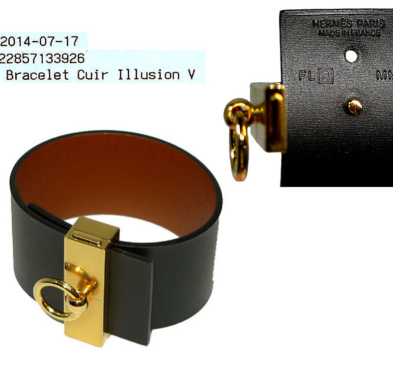 Hermes Bracelet Cuir Illusion Black Gold HW R Stamp Size MM-0