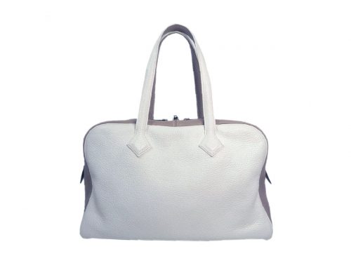 Hermes Duo Etoupe/ White Clemence N Stamp Victoria 35 Shoulder Bag-0