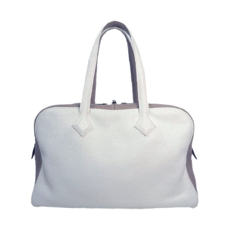 Hermes Duo Etoupe/ White Clemence N Stamp Victoria 35 Shoulder Bag-0