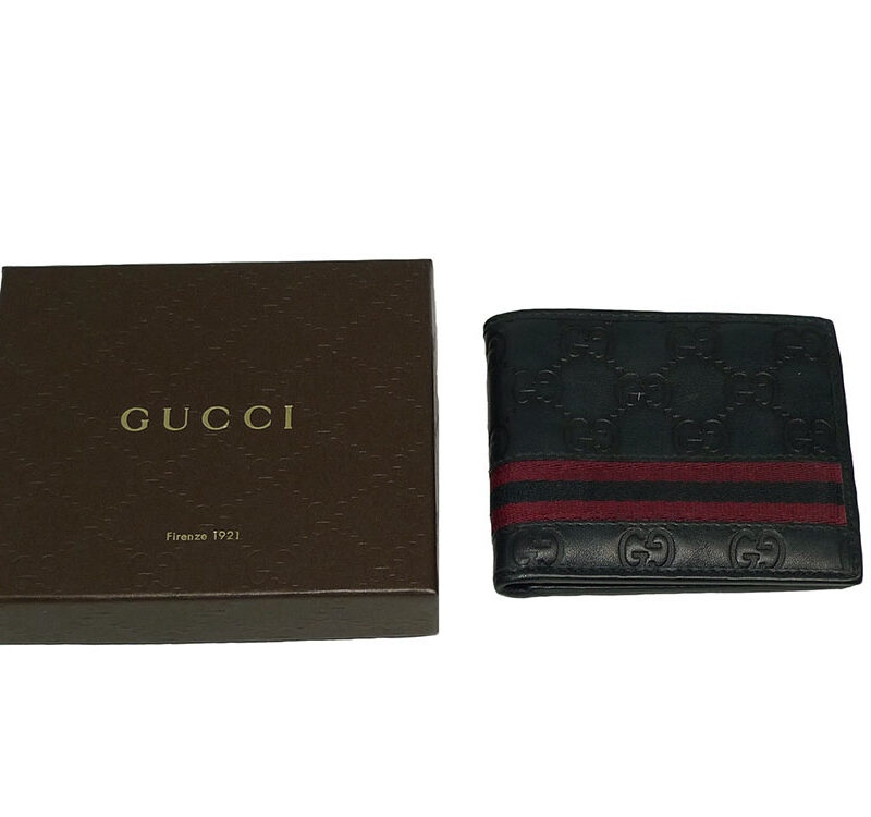 Gucci Dark Blue 138042 Guccissima Web Red/Blue Unisex Wallet -0