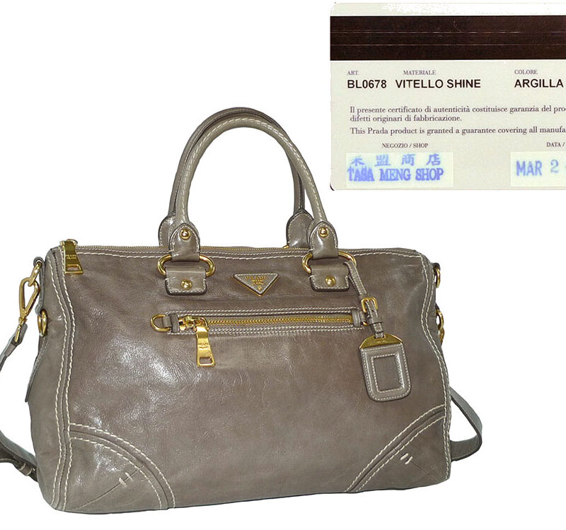 Prada BL0678 Vitello Shine Argilla Document Tote w Strap-0