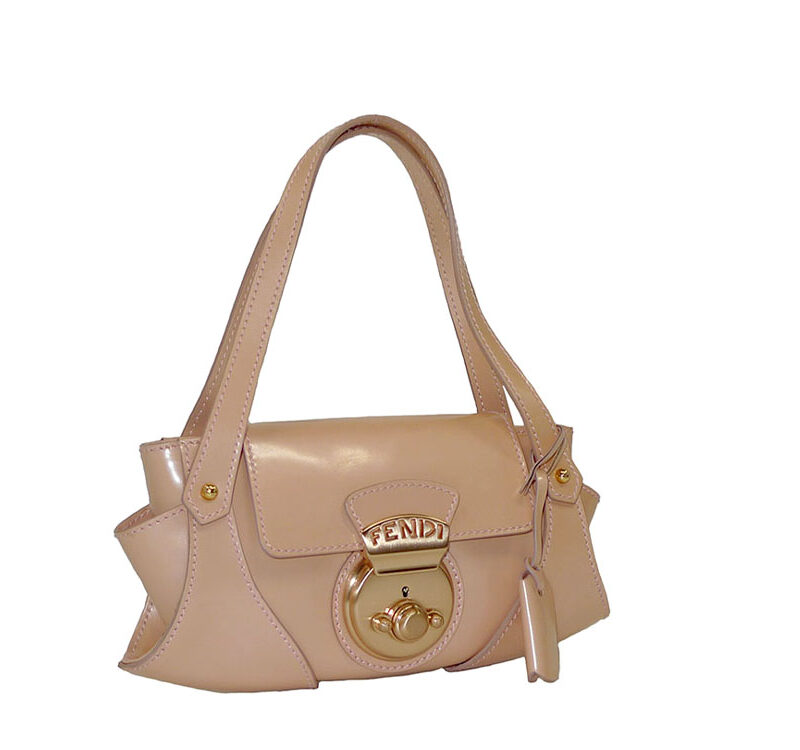 Fendi 8BK038 Pink Patent Rose Gold Buckle Mini Tote-0