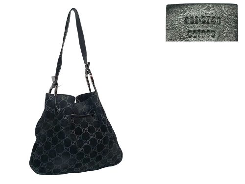 Gucci 001-3748 Black Suede Leather GG Small Hobo Drawstring Shoulder Bag Silver Hardware -0