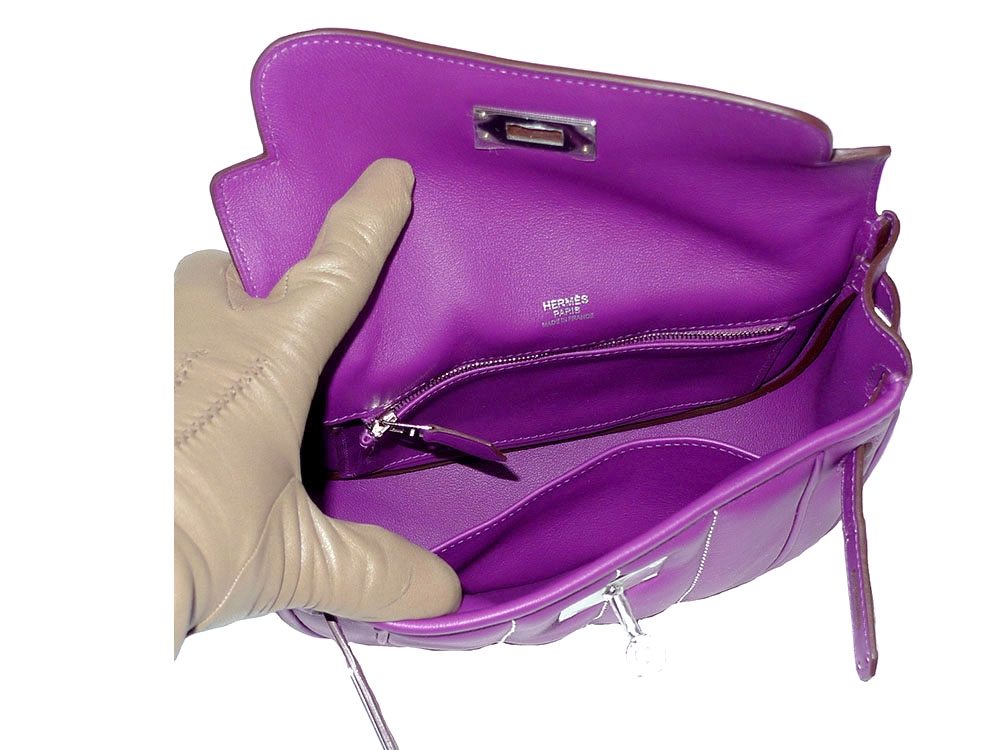 Hermes Berline Mini Swift Anemone Color in Palladium Hardware Cross Body Messenger Bag-32382
