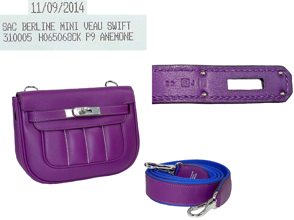 Hermes Berline Mini Swift Anemone Color in Palladium Hardware Cross Body Messenger Bag-0