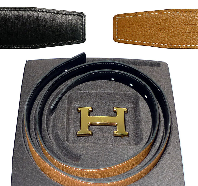Hermes Belt 85cm Gold/ Black 32cm Gold H Buckle P Stamp -0