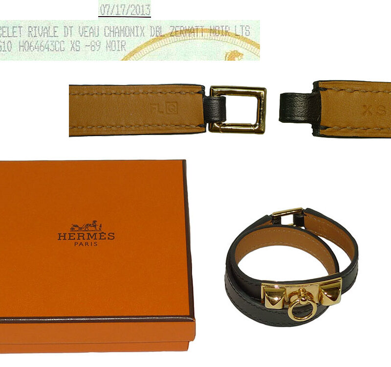 Hermes Rivale Double Tour Black Chamonix Gold Hardware Q Stamp in XS Size-0