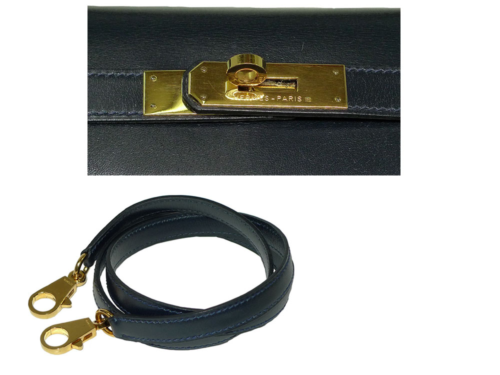 Hermes Vintage Kelly 32 R Stamp Indigo Blue Box Calf Leather in Gold Hardware-33583