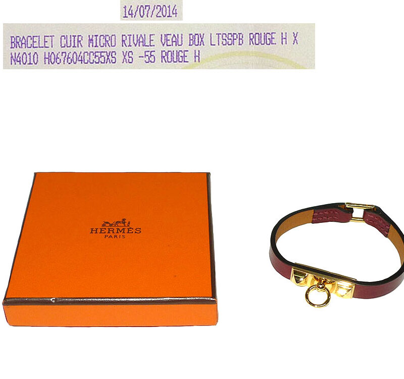 Hermes Micro Rivale Bracelet Rouge H Color in XS Size R Stamp Gold Hardware-0