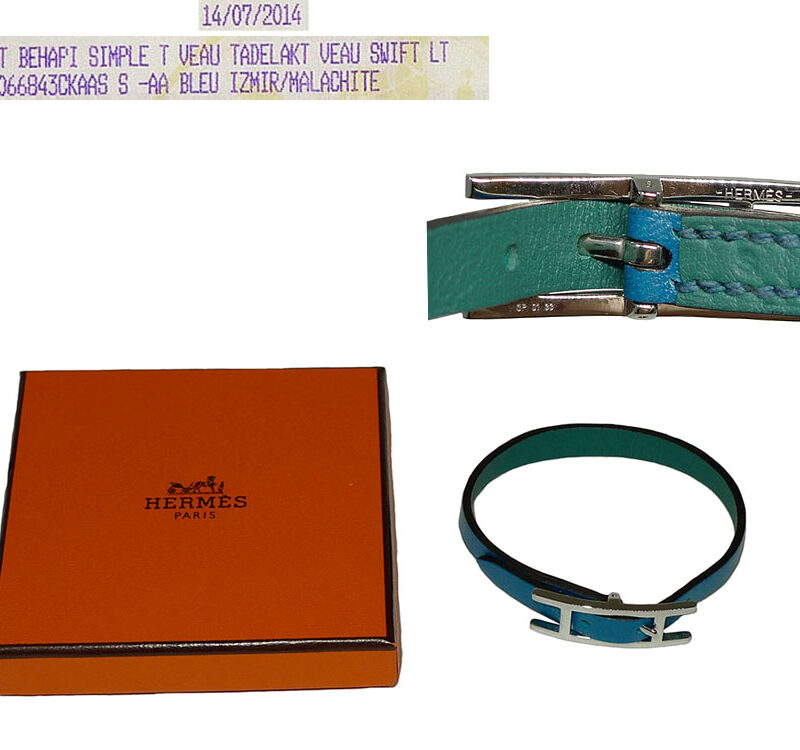 Hermes Behapi Simple Tour 'Be Happy' Swift Blue Izmir/ Malachite Reversible Bracelet in S Size-0