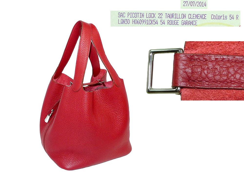 Hermes Picotin Lock 22 Clemence Rouge Garance R Stamp PHW-0