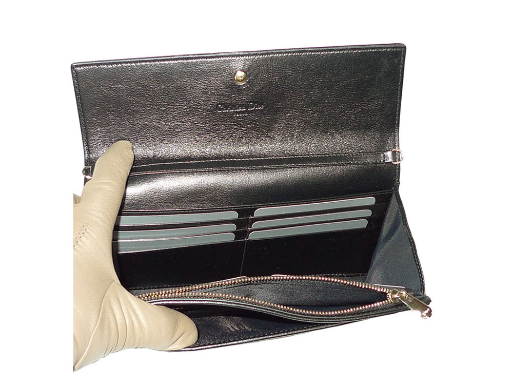 Dior Black Lambskin Cannage Wallet On Chain/ Clutch in Gold Hardware-32362