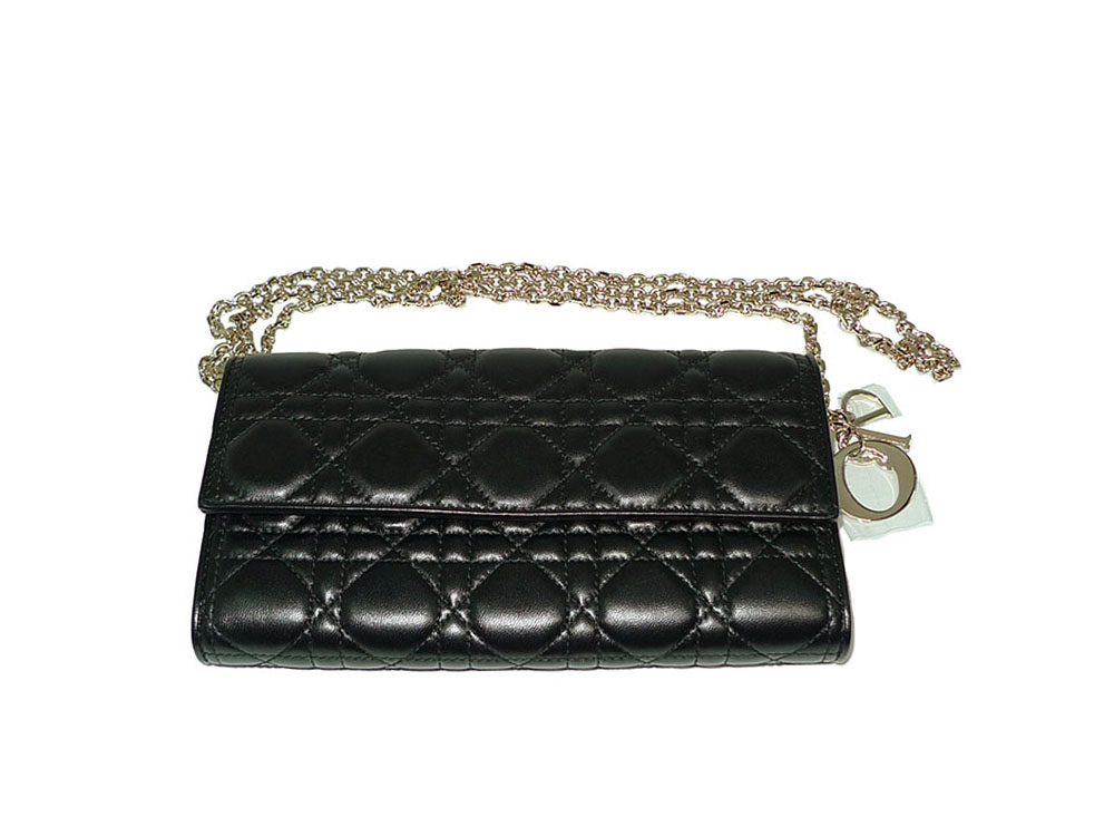 Dior Black Lambskin Cannage Wallet On Chain/ Clutch in Gold Hardware-32363