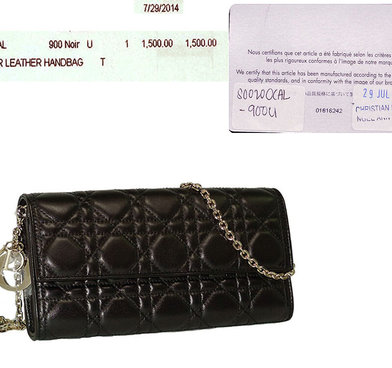 Dior Black Lambskin Cannage Wallet On Chain/ Clutch in Gold Hardware-0